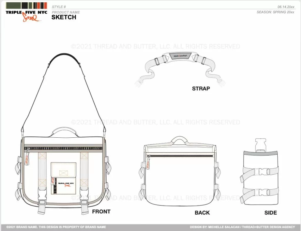 Messenger Bag Tech Pack Technical Drawings